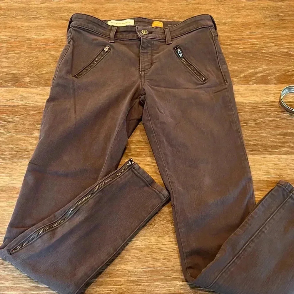 Pilcro Anthropologie Pants Women's No 28 Serif Fit Gray Skinny Jeans Zip Ankle